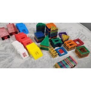 Mixed Lot of 150+ Pieces Magnetic Tiles Squares Triangles windows cars house set